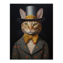 "Artery8 Wall Art Print Mr Buttons Oil Painting Tan Grey Cream Elegant Cat Portrait with Bow Tie & Top Hat Poster - Size: W18"" x H24""" - thumbnail 1