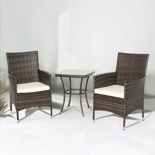 Rafaelo Mobilia Set of 3 Rattan Garden Conversation Furniture Set in Brown - image 1
