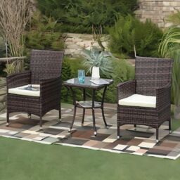 Rafaelo Mobilia Set of 3 Rattan Garden Conversation Furniture Set in Brown - thumbnail 3