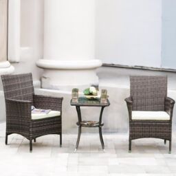 Rafaelo Mobilia Set of 3 Rattan Garden Conversation Furniture Set in Brown - thumbnail 4
