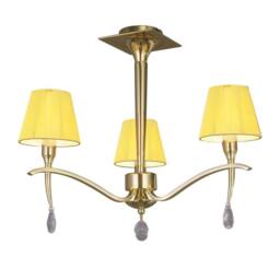 Netlighting Siena Semi Flush Round Brass 3 Light E14 Amber Cream Shades in Yellow