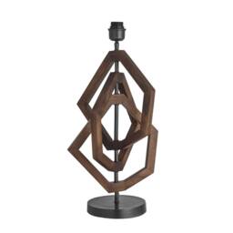 Industville Wooden Geometric Polygon Table Lamp - Dark - Cotton Drum Shade in Dark Brown - Size: Medium - thumbnail 3