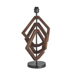 Industville Wooden Geometric Polygon Table Lamp - Dark - Cotton Drum Shade in Dark Brown - Size: Medium - thumbnail 2