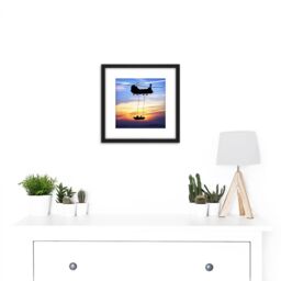 Artery8 Military UK Chinook Helicopter Royal Marines 8X8 Inch Square Wooden Framed Wall Art Print Picture with Mount in Black - thumbnail 2