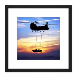 Artery8 Military UK Chinook Helicopter Royal Marines 8X8 Inch Square Wooden Framed Wall Art Print Picture with Mount in Black - thumbnail 1