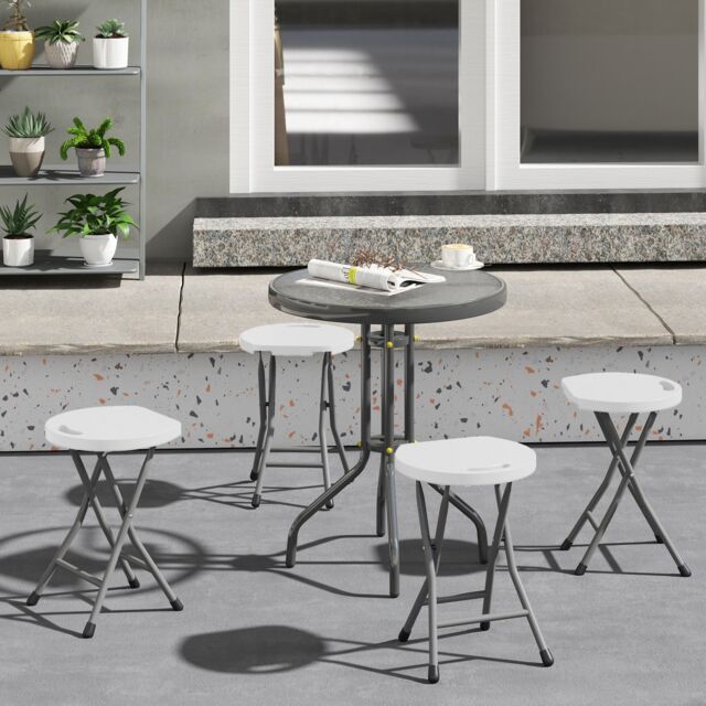 OUTSUNNY Folding Stool Set of 4, Decorative Garden Stool Set, White - image 1
