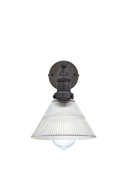 Industville Brooklyn Glass Funnel Wall Light, 7 Inch, Pewter Holder in Dark Grey - image 1
