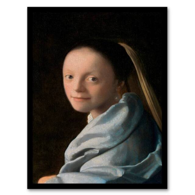 Artery8 Johannes Vermeer Framed Wall Art Print Study of a Young Woman in Black - Size: A4 - image 1