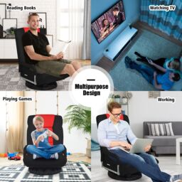 Costway Folding Floor Gaming Chair Adjustable 6-Position Floor Lazy Chair in Red - thumbnail 9