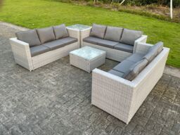 Fimous Light Grey Outdoor PE Rattan Garden Furniture Set Wicker Sofa Set Square Coffee Table Side Table - thumbnail 1