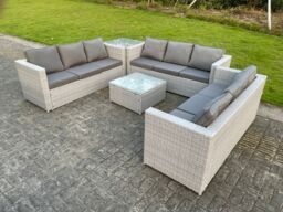 Fimous Light Grey Outdoor PE Rattan Garden Furniture Set Wicker Sofa Set Square Coffee Table Side Table - thumbnail 3