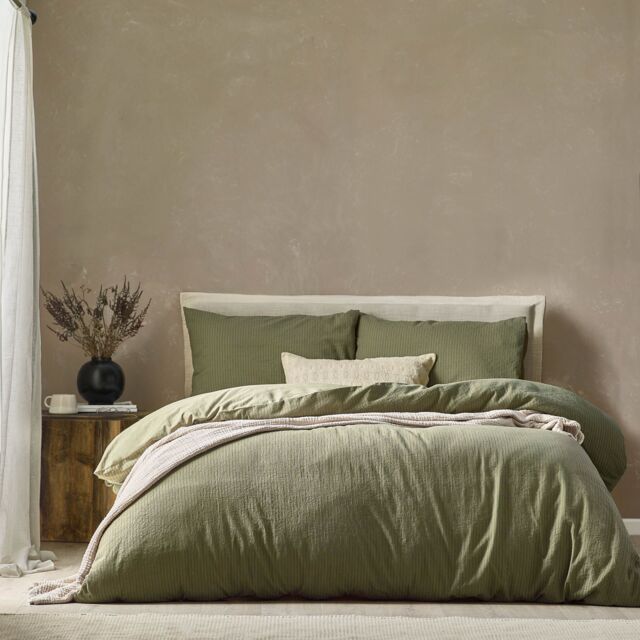 Yard Malton Stripe 100% Cotton Duvet Cover Set in Dark Green - Size: Double - image 1