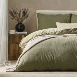 Yard Malton Stripe 100% Cotton Duvet Cover Set in Dark Green - Size: Double - thumbnail 3