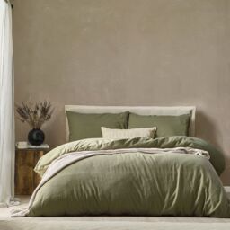 Yard Malton Stripe 100% Cotton Duvet Cover Set in Dark Green - Size: Double - thumbnail 1