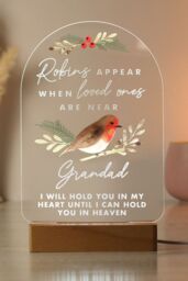 Personalised Memento Company Personalised Robins Appear Wooden Based LED Light in Light Brown - thumbnail 3