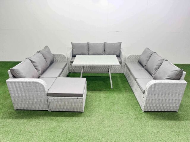 Fimous 10 Seat Outdoor PE Rattan Garden Furniture with Big Stool Light Grey - image 1