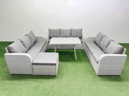 Fimous 10 Seat Outdoor PE Rattan Garden Furniture with Big Stool Light Grey - thumbnail 1