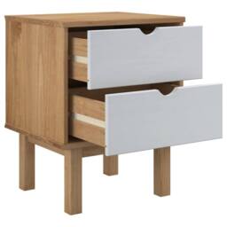 Berkfield Home Bedside Cabinet OTTA Brown&White 46x39.5x57cm Solid Wood Pine in White - Size: 46x39.5x57 cm - thumbnail 4