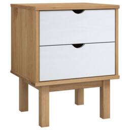 Berkfield Home Bedside Cabinet OTTA Brown&White 46x39.5x57cm Solid Wood Pine in White - Size: 46x39.5x57 cm - thumbnail 2