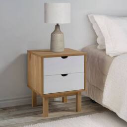 Berkfield Home Bedside Cabinet OTTA Brown&White 46x39.5x57cm Solid Wood Pine in White - Size: 46x39.5x57 cm - thumbnail 1