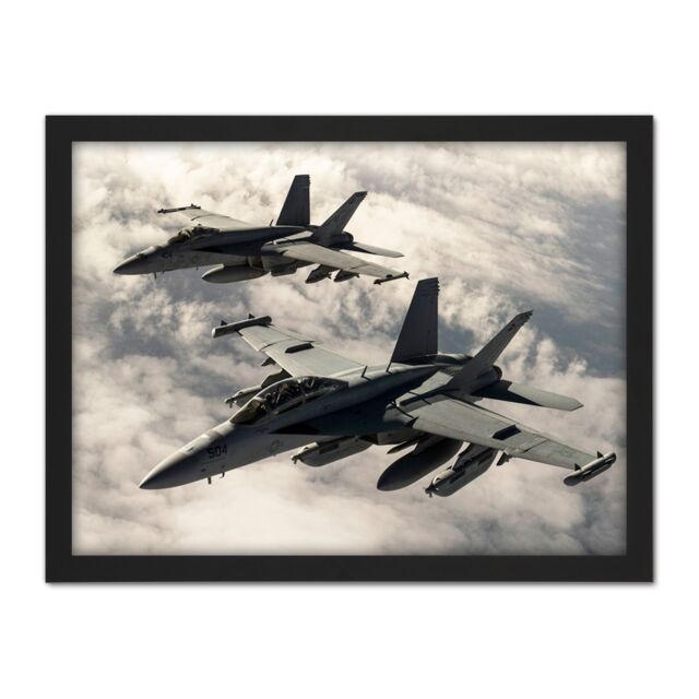 "Artery8 Wall Art Print Hook Military USA USAF F-18 Hornet Jet Fighters Photo Large Framed Wall Décor Art in Black - Size: W18"" x H24""" - image 1