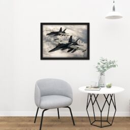 "Artery8 Wall Art Print Hook Military USA USAF F-18 Hornet Jet Fighters Photo Large Framed Wall Décor Art in Black - Size: W18"" x H24""" - thumbnail 2