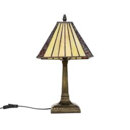 ValueLights Tiffany Traditional Stained Glass Lamp Shade Antique Brass Table Lamp in Amber - thumbnail 7