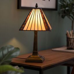 ValueLights Tiffany Traditional Stained Glass Lamp Shade Antique Brass Table Lamp in Amber - thumbnail 4