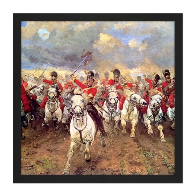 "Artery8 Wall Art Print Thompson Scotland Forever Battle Waterloo Painting Square Framed Picture 16X16 Inch in Black - Size: W16"" x H16""" - image 1