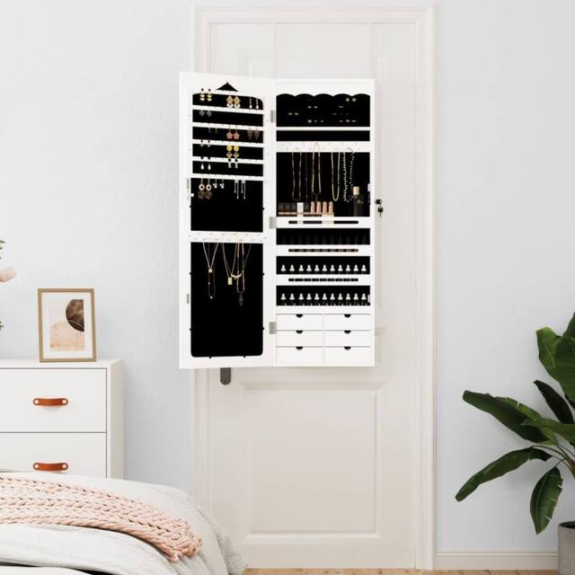 Berkfield Home Mirror Jewellery Cabinet Wall Mounted White 37.5x10x106 cm - image 1