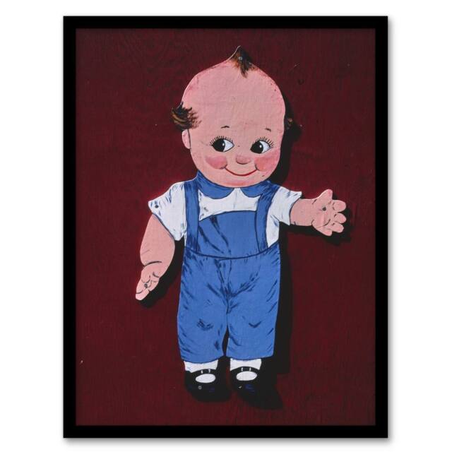 Artery8 Retro Boy Kewpie Deer Acres Fun Park Margolies Framed Wall Art Print in Red - Size: A4 - image 1
