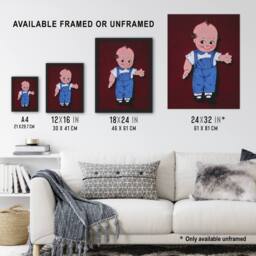 Artery8 Retro Boy Kewpie Deer Acres Fun Park Margolies Framed Wall Art Print in Red - Size: A4 - thumbnail 3