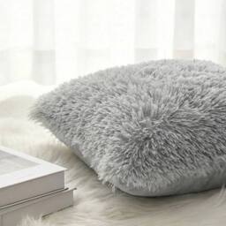 Kelvenix 2 Pack Fluffy Cushion Covers Grey Faux Fur Throw Pillow - Size: 100 cm x 190 cm - thumbnail 3