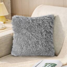 Kelvenix 2 Pack Fluffy Cushion Covers Grey Faux Fur Throw Pillow - Size: 100 cm x 190 cm - thumbnail 4