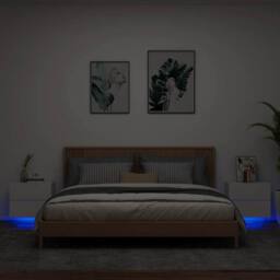 Berkfield Home Wall-mounted Bedside Cabinets with LED Lights 2 pcs White - thumbnail 2