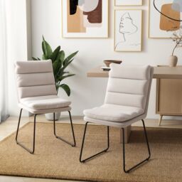 Costway 2Pcs Leisure Chair Upholstered Accent Chair Home Wood Lounge Sofa Chair in White - thumbnail 3