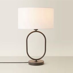 ValueLights Antonia Fabric Drum Lamp Shade Matte Black Oval Table Lamp with Bulb in White - thumbnail 6