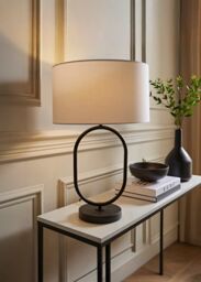 ValueLights Antonia Fabric Drum Lamp Shade Matte Black Oval Table Lamp with Bulb in White - thumbnail 2