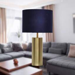 First Choice Lighting Set of 2 Amber - Gold Touch 40cm Table Lamps Navy Blue Velvet Shades - thumbnail 4
