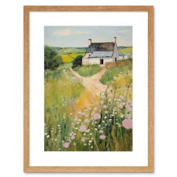 Artery8 Wall Art Print Country Farmhouse Cottage Scene Traditional Landscape Oil Painting Meadows Countryside Summer Artwork Framed 9X7 Inch - thumbnail 1