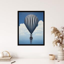 Wee Blue Coo Wall Art Print Surreal & Stripes Zebra Balloon Adventures Over the Clouds Blue Black White Oil Painting Art Framed - Size: A4 - thumbnail 4