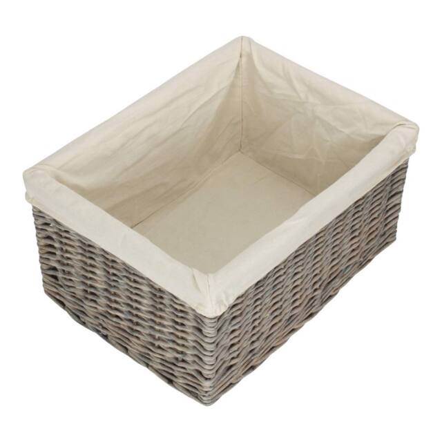 Red Hamper Grey Wash White Cotton Lined Willow Storage Baskets - Size: Large - image 1