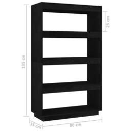 Berkfield Home Book Cabinet/Room Divider Black 80x35x135 cm Solid Pinewood - Size: 80 x 35 x 135 cm - thumbnail 8