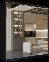 Sliding Wardrobes 4U Queen Double Full Mirror Sliding Door Wardrobe 150cm X 217cm in Black - Size: 150 cm X 217 cm - thumbnail 2