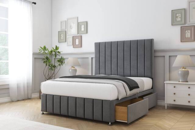"Comfort Beds Sara Coniston Divan Base 2 Drawers - 54"" Headboard-Footboard in Dark Grey - Size: Small Single" - image 1
