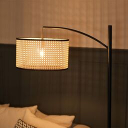 ValueLights Preto Black Metal Curved Floor Lamp With Cane Shade - thumbnail 5