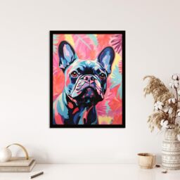 Wee Blue Coo Wall Art Print The Pastel Pooch French Bulldog Neon Fun Living Room Framed in Pink - Size: A4 - thumbnail 4