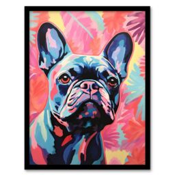 Wee Blue Coo Wall Art Print The Pastel Pooch French Bulldog Neon Fun Living Room Framed in Pink - Size: A4