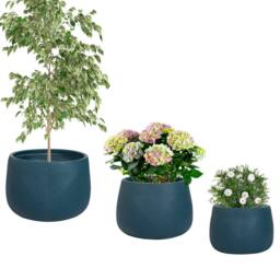 Dibor Set of 3 Blue Fibreclay Symmetry Stripe Summer Outdoor Garden Planters - Size: Large - thumbnail 2