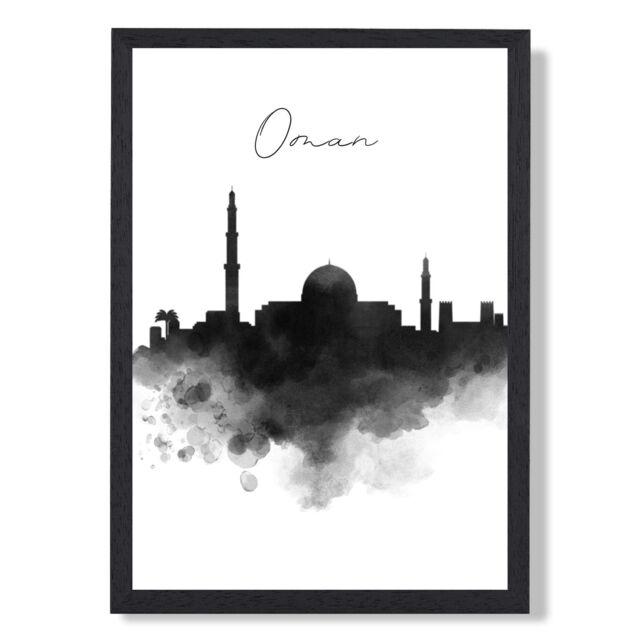 ARTZE Oman Watercolour Skyline City Framed Print SIZE: A2 with Black Frame - Size: A4 - image 1